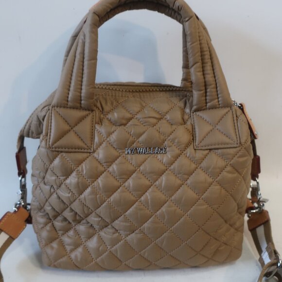 Authentic Womens MZ Wallace Small Sutton Deluxe Amber Tan Quilted Nylon Handbag - Picture 6 of 13